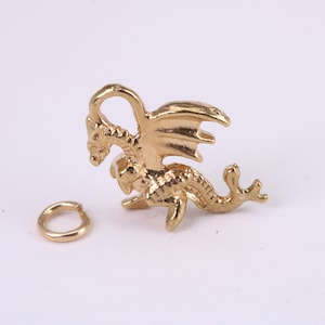 Dragon Charm, Traditional Charm, Made from Solid Yellow Gold, British Hallmarked, Complete with Attachment Link
