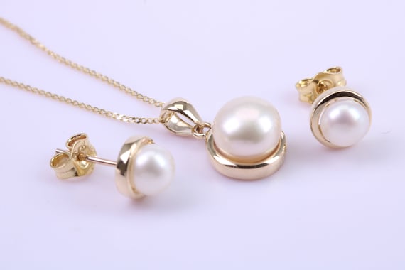 Buy Real Pearl Necklace and Matching Earrings Set in Solid Yellow Gold Together With 18 Inch Yellow Gold Chain Online in India Etsy