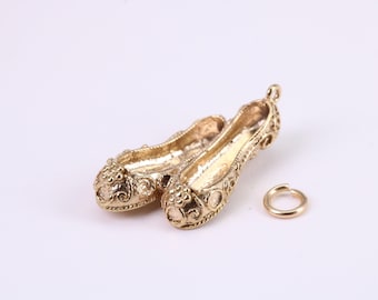 Ballerina Slippers Charm, Made from Solid Yellow Gold, British Hallmarked