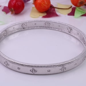 Hinged Bangle set with Diamond White Cubic Zirconia, Made from solid Sterling Silver, Rhodium Plated, Matt Finished