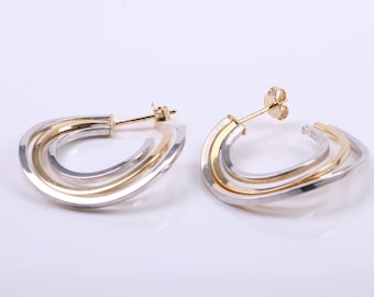 Aretes criollos redondos de dos colores de 28 mm hechos de oro amarillo de 9 quilates, sello británico