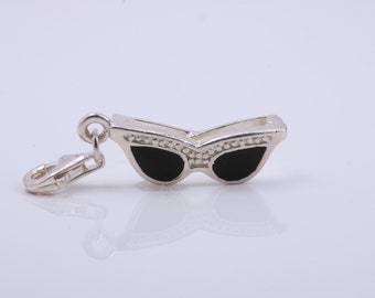 Spectacles Charm, Traditional Charm, Made from Solid 925 Grade Sterling Silver, Complete with Attachment Link