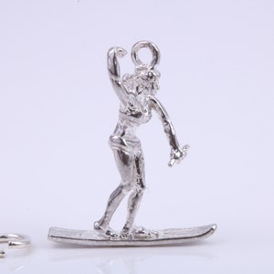 Mädchen Wasserski Charme, traditionelle Charme, aus massivem 925 Sterling Silber, komplett mit Befestigung Link