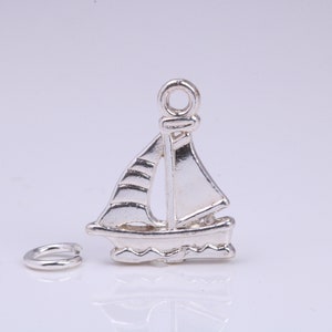 Segelboot Anhänger, traditioneller Anhänger, aus massivem 925er Sterlingsilber, komplett mit Befestigungslink