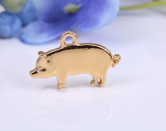 Pig Charm, Made from Solid Cast Yellow Gold, British Hallmarked