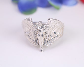 Very large Angel with spread wings ring, made from solid cast silver, British Hallmarked