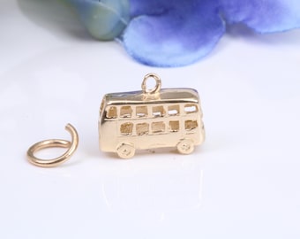 London Bus Charm, Traditional Charm, Made from Solid Yellow Gold, British Hallmarked, Complete with Attachment Link