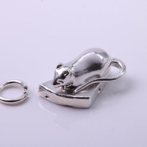 Mouse Eating Cheese Charm, Traditional Charm, Made from Solid 925 Grade Sterling Silver, Complete with Attachment Link