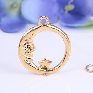 Moon and Star Charm, Traditional Charm, Made from Solid Cast Yellow Gold, British Hallmarked