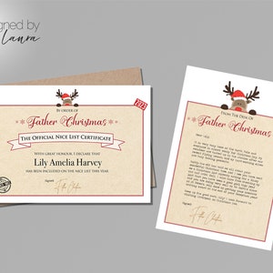 Paquete de carta personalizada de Papá Noel y certificado de lista de Niza personalizado