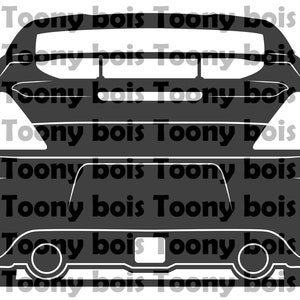 May include: A black silhouette of a sports car viewed from the rear. The car has a rear spoiler, dual exhaust pipes, and a blacked-out rear window.