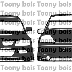 May include: Two black car illustrations. The front views of two different cars are depicted, showcasing their headlights, grilles, and overall body design. The text "Toony bois" is repeated across the image.