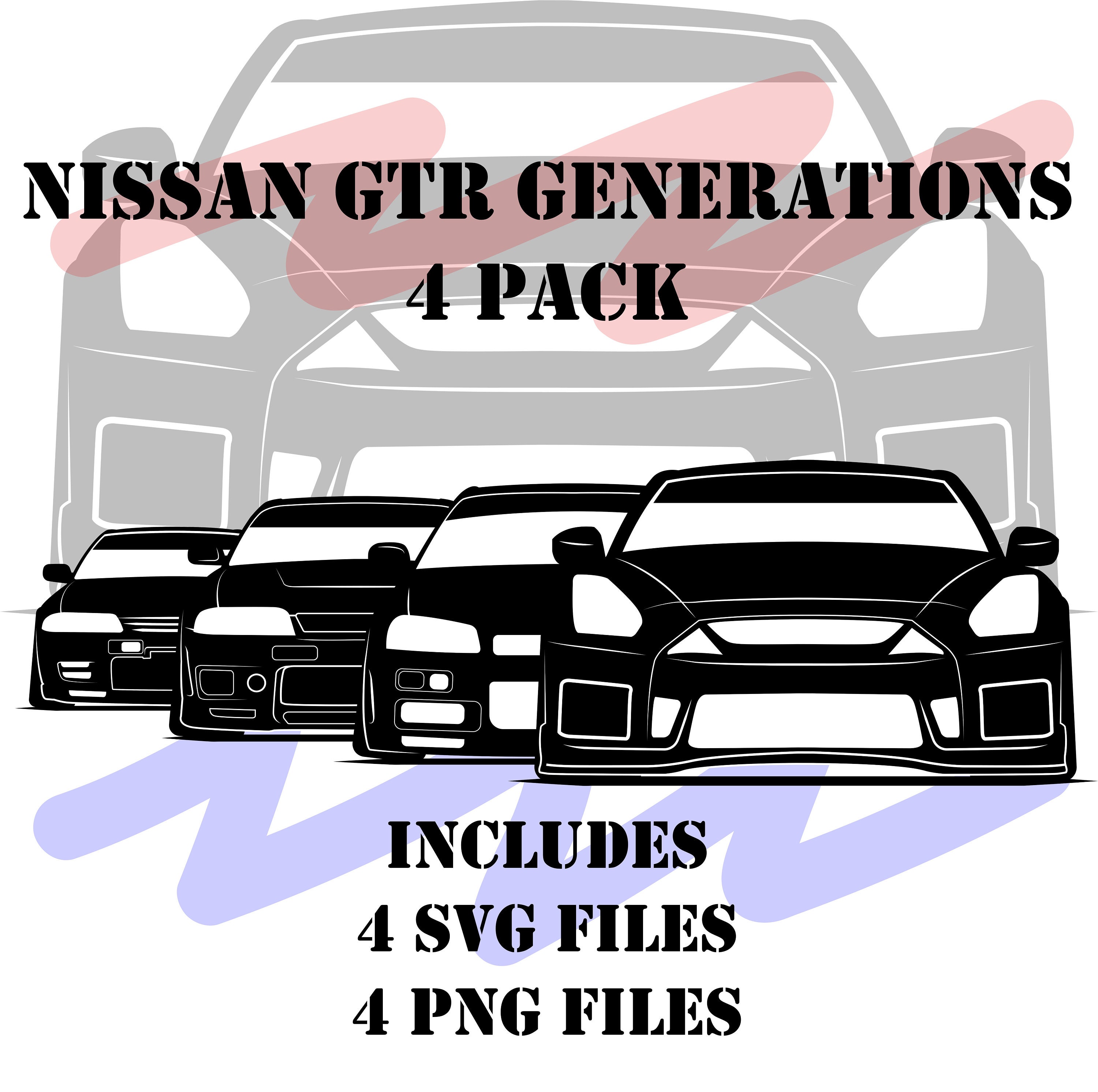 JDM Skyline Generations SVG 4 Pack - GTR designs for vinyl cutting decals, stickers, cnc machine, shirt and/or hoodie printing hdt