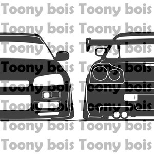 JDM GTR 2 pack SVG Files - Nissan R34 Skyline design for vinyl cutting decals, stickers, cnc machine, shirt and/or hoodie printing hdt