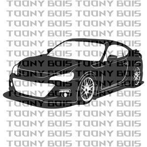 May include: A black silhouette of a sports car with a low profile and large wheels. The car is facing the left side of the image.