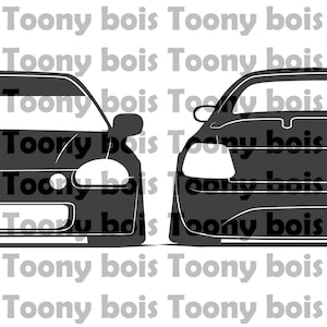 以下が含まれることがあります： 車の前後を描いた白黒の線画。車は丸みを帯びた形をしていて、後ろに小さなスポイラーが付いている。