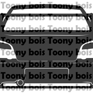 May include: A black silhouette of a car, possibly a Subaru Impreza WRX, viewed from the rear. The car has a rear spoiler, a license plate, and a rear bumper with a diffuser.
