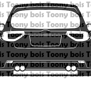 May include: Black and white illustration of a car's rear view. The design features a detailed outline of the vehicle, including taillights, exhaust pipes, and a rear bumper. The text "Toony bois" is repeated in the background.