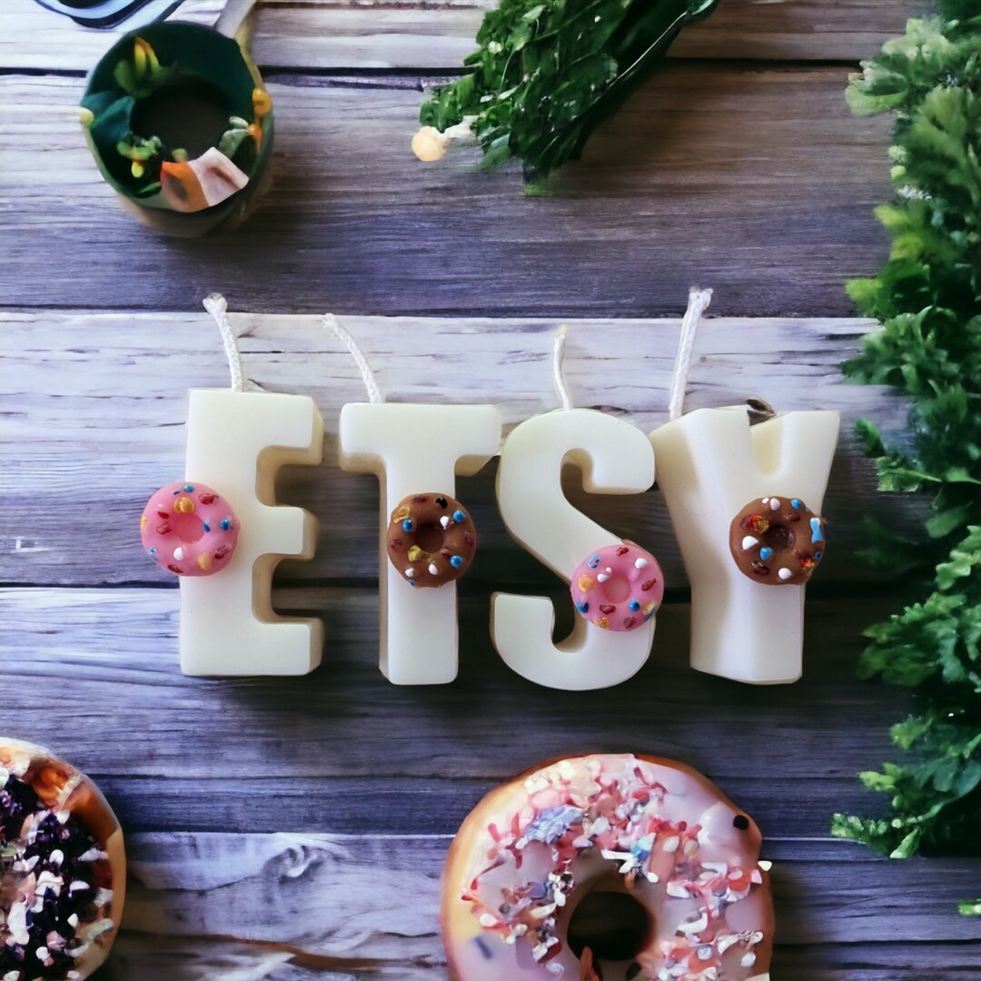 Donut Alphabet Candles Alphabet Birthday Candle Soy Wax Etsy