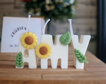 Sunflower Alphabet Candles | Alphabet Birthday Candle | Soy Wax Birthday Candles | Cake Topper | Custom Candles