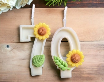 Sunflower Number Candles | Number Birthday Candle | Soy Wax Birthday Candles | Cake Topper | Custom Candles