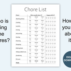 Chore Chart for Adults Printable &amp; Editable PDF Chore List - Etsy