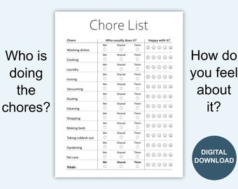 chore chart husband and wife Chore chart for adults | Printable & Editable PDF | Chore List | Checklist | Responsibility Chart | Dividing chores