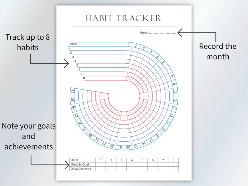Printable Circle Habit Tracker, Monthly Goal Tracker, US Letter & A4 ...