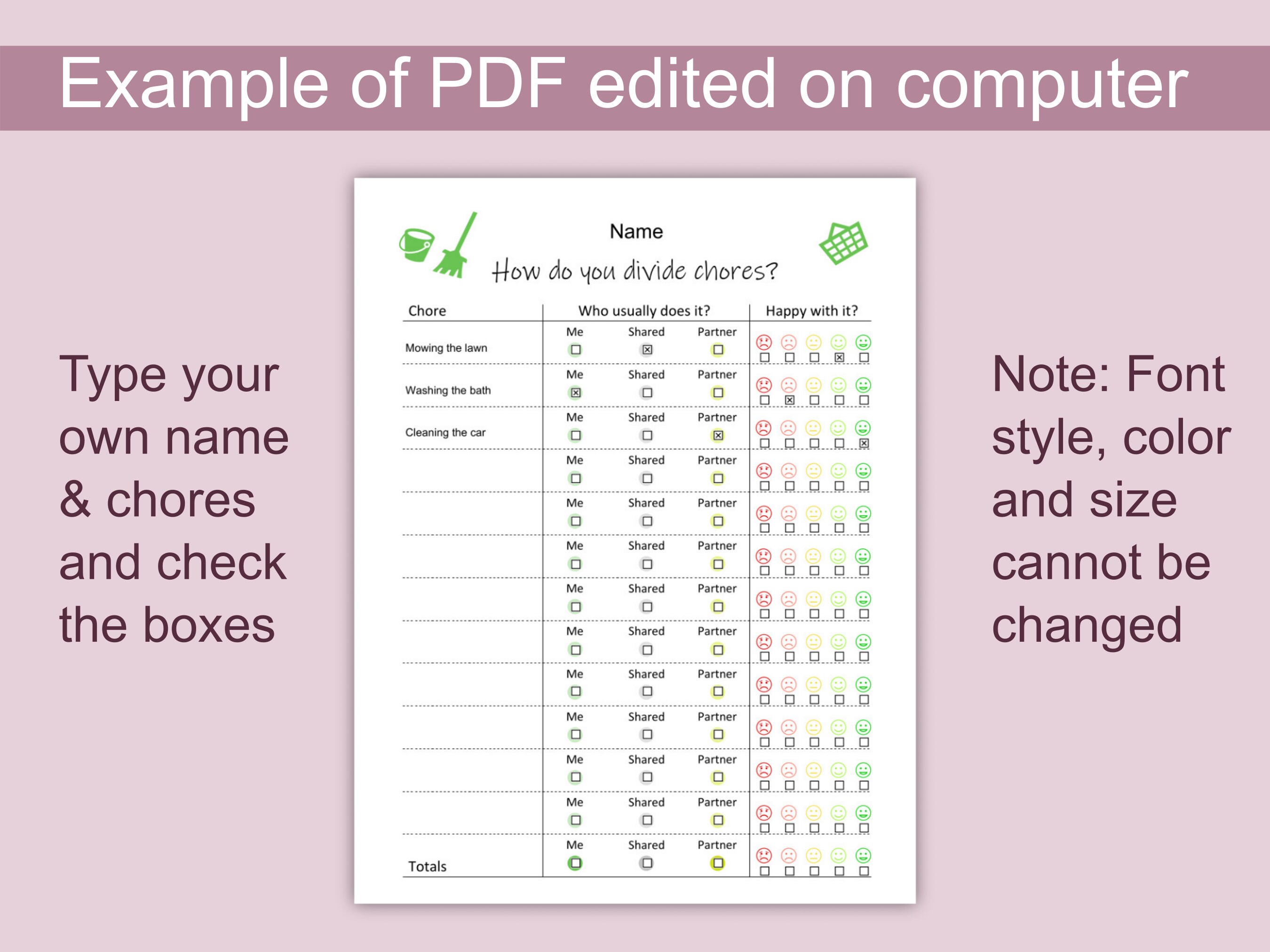 Chore Chart for Adults | Printable &amp; Editable PDF | Chore Audit ...