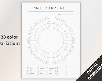 Mood Tracker to track your moods every day, Circle monthly mood journal, Daily Tracker, Mood tracker PDF, Self Care Tracker
