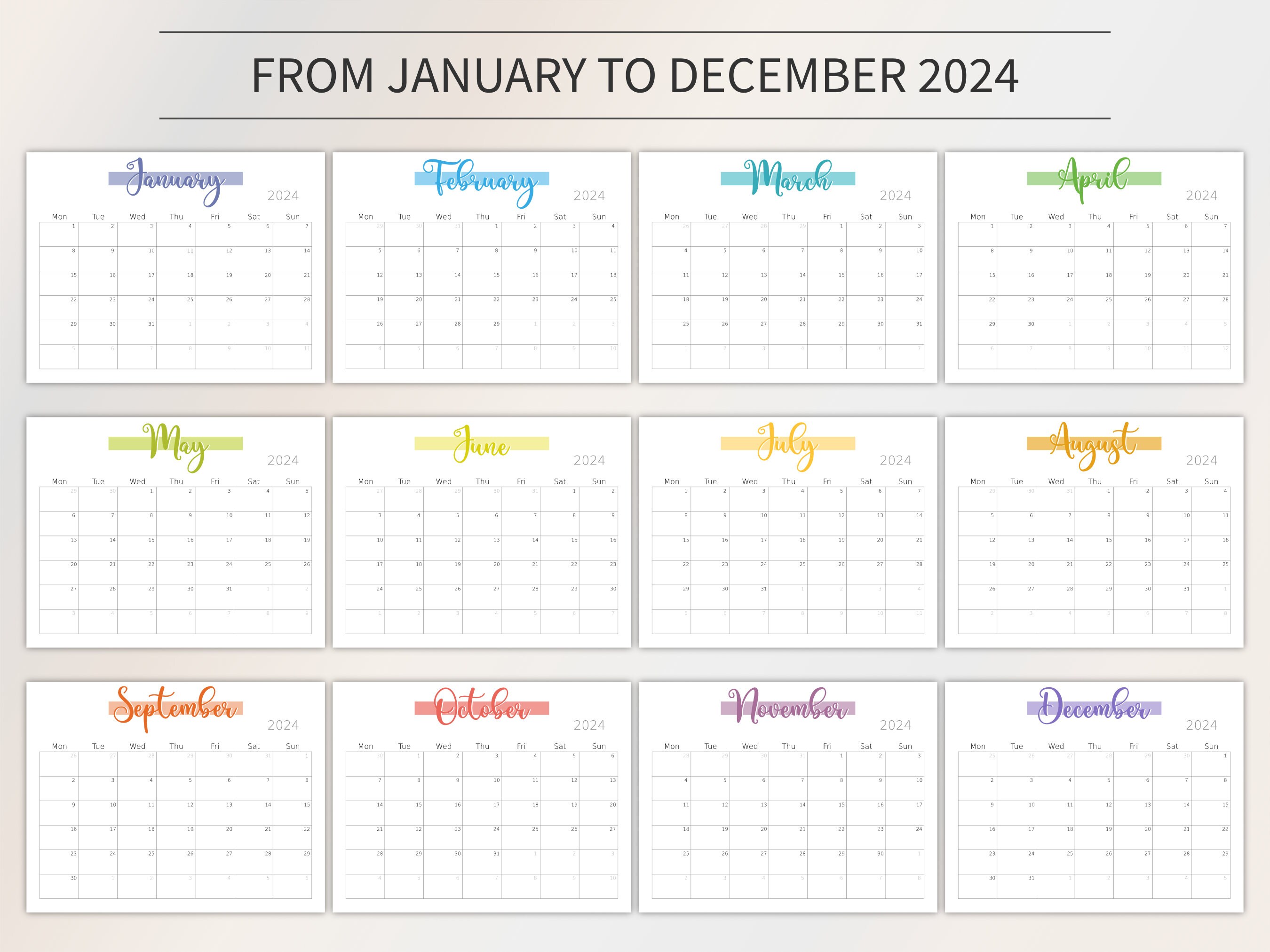 2024 Printable Calendar, Digital Calendar, Monthly Calendar, US Letter