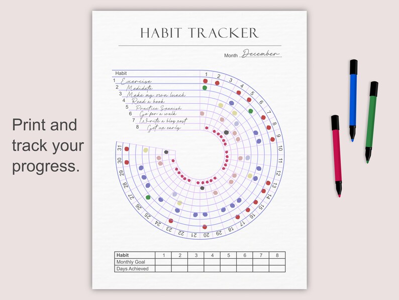 Printable Circle Habit Tracker Monthly Goal Tracker US - Etsy