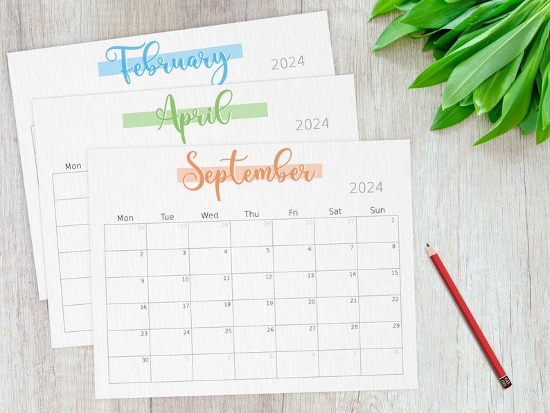 2024 Printable Calendar, Digital Calendar, Monthly Calendar, US Letter