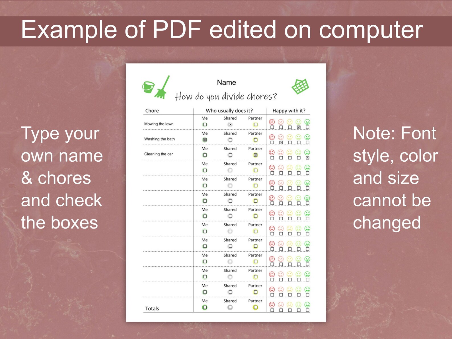 Chore Chart for Adults Printable &amp; Editable PDF Chore - Etsy UK