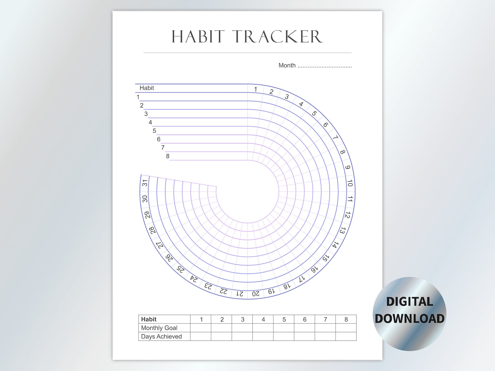 Printable Circle Habit Tracker, Monthly Goal Tracker, US Letter &amp; A4 ...