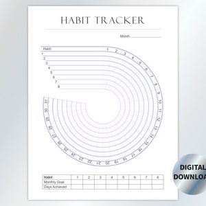 Tracker delle abitudini circolari stampabile, tracker degli obiettivi mensili, formato lettera USA e A4, tracker scaricabile, generatore di routine