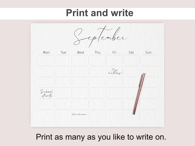 Blank Monthly Calendar Perpetual Monthly Calendar Instant - Etsy