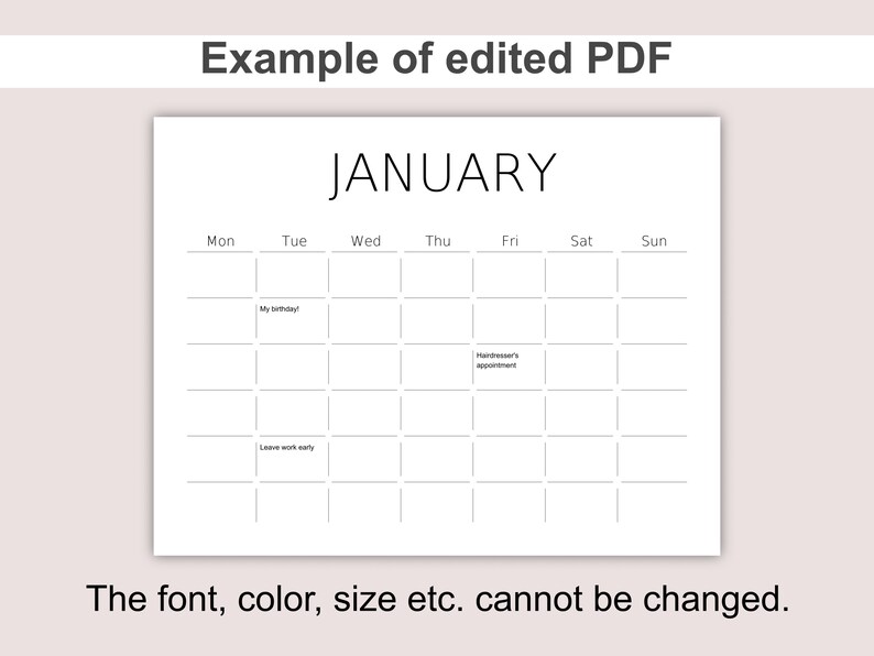 Blank Monthly Calendar Perpetual Monthly Calendar Instant - Etsy