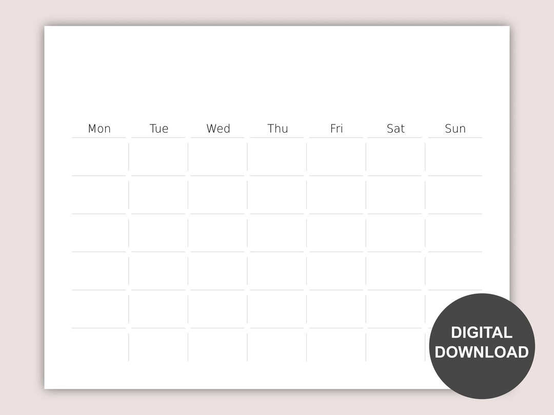 Blank Monthly Calendar Perpetual Monthly Calendar Instant Etsy Blank Monthly Calendar Perpetual Monthly Calendar Instant Etsy