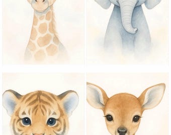 Set di illustrazioni neutre a tema safari per la cameretta / Cuccioli di animali, stile minimalista (download digitale)
