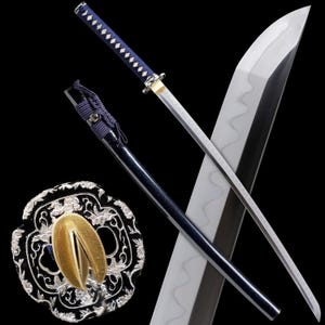 Blue Clay Tempered L6 Steel Japanese Katana with Full Tang Blade