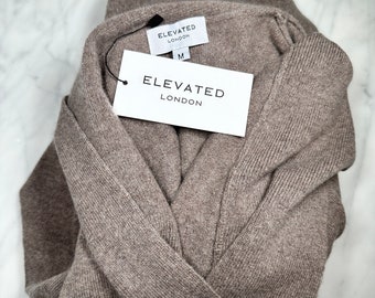 Luxuriöse Robe aus 100 % Kaschmir und Seide, gemütliche lange Strickjacke, Morgenmantel, Homewear, Geschenk für sie, Loungewear, weiches Weihnachtsgeschenk, Nerzfarbe.