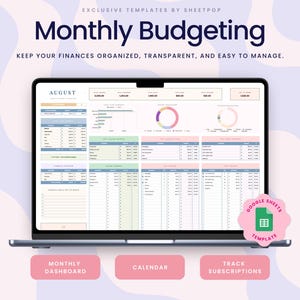Monthly Budget Spreadsheet Excel Google Sheets Budget Dashboard Finance Tracker Excel Spreadsheet Personal Budget Planner Bill Calendar