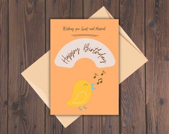 Singing Bird Happy Birthday Card I Downloadable Birthday Card I Printable Greeting Card