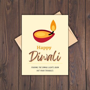 Digital I Printable I  Happy Diwali Card with a Diwali wish and Lightened Diya I Diwali Greeting Card I Happy Diwali I 5&quot;X7&quot; & 4.25&quot;X5.5&quot;