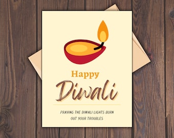 Digital I Printable I  Happy Diwali Card with a Diwali wish and Lightened Diya I Diwali Greeting Card I Happy Diwali I 5"X7" & 4.25"X5.5"