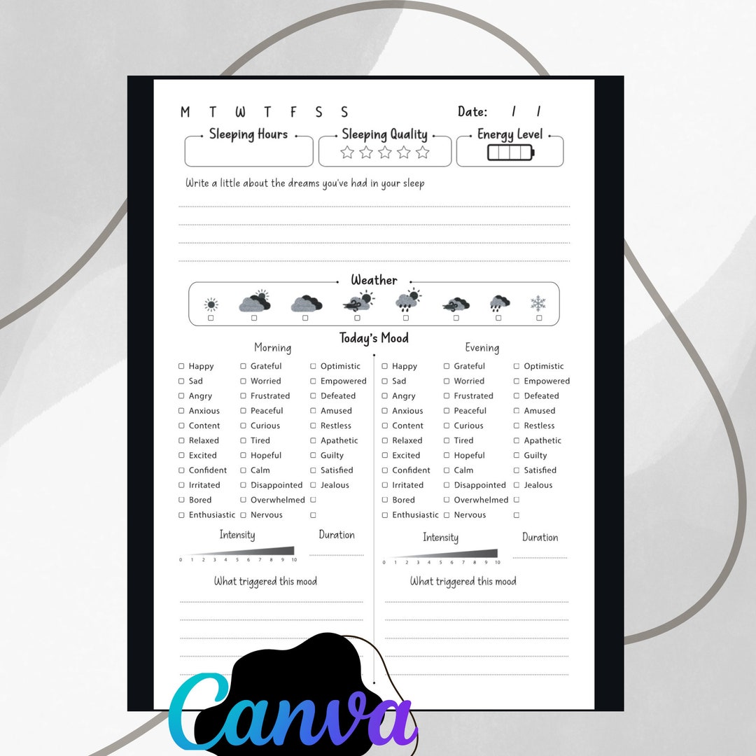 Daily Mood Tracker Template: Printable Health & Wellness (PDF, Canva ...