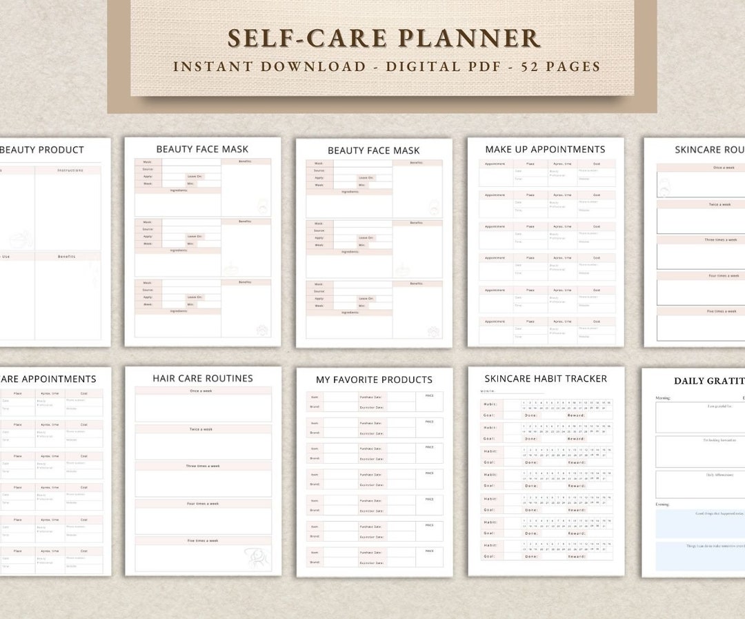 Self Care Journal Self Care Planner Wellness Worksheet Mood Tracker ...
