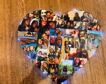 Custom LED Photo Collage Heart, Light Up Decor