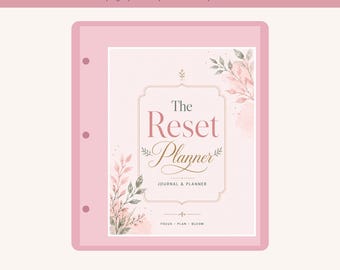 The Reset Planner, 130 Page Undated Life Planner in Pink Binder, Monthly Weekly Daily Planner, Habit Budget Meal & Self Care